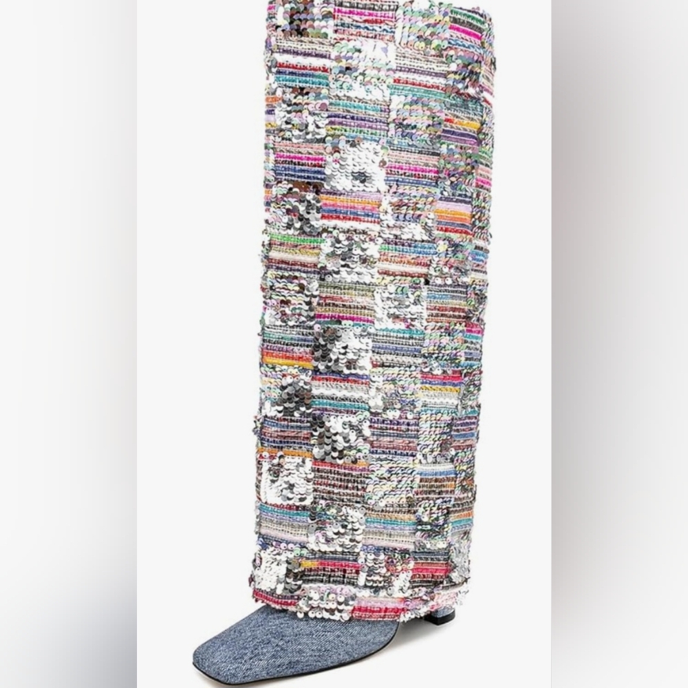 Womens Sequinced Square Toe Knee High boots - Size 10